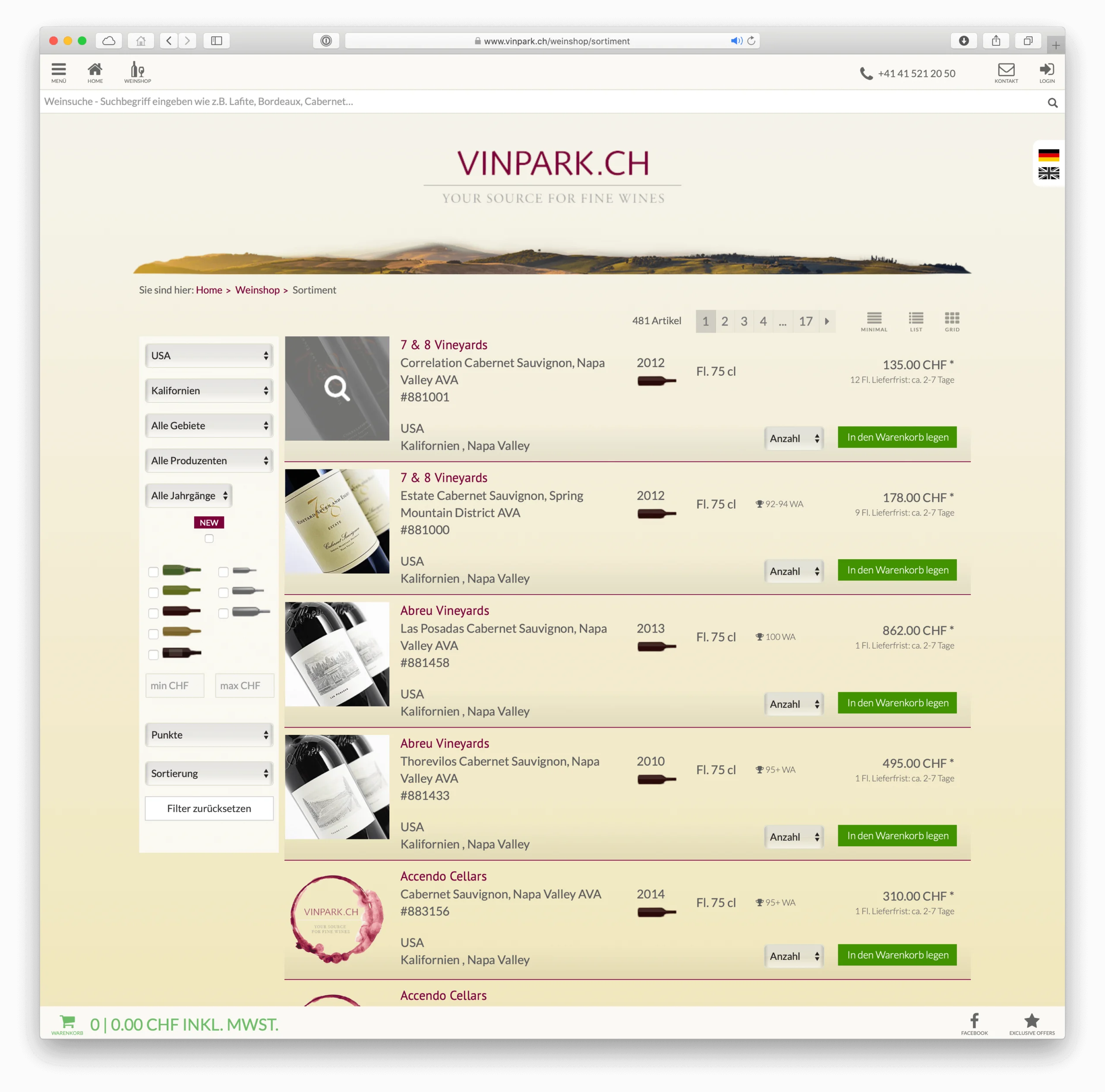 Webentwicklung Weinshop Listenansicht 2