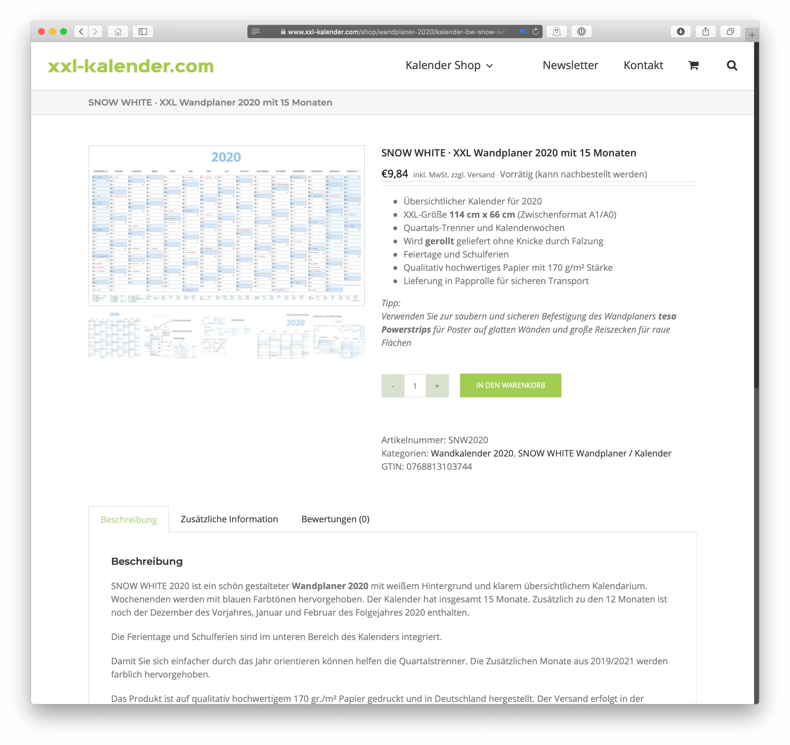 Kalender 2020 bw