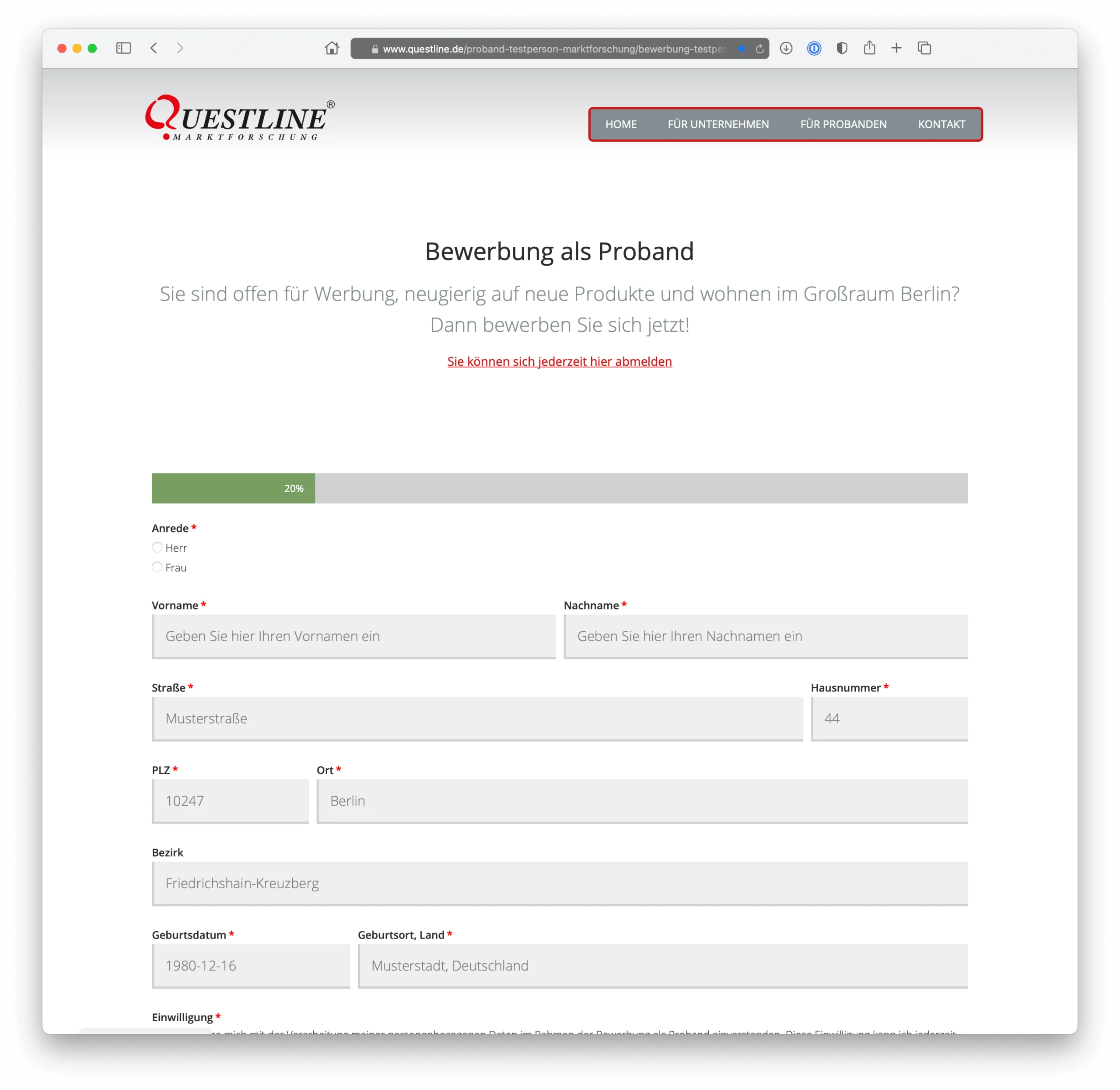 Webdesign-Anfrageformular
