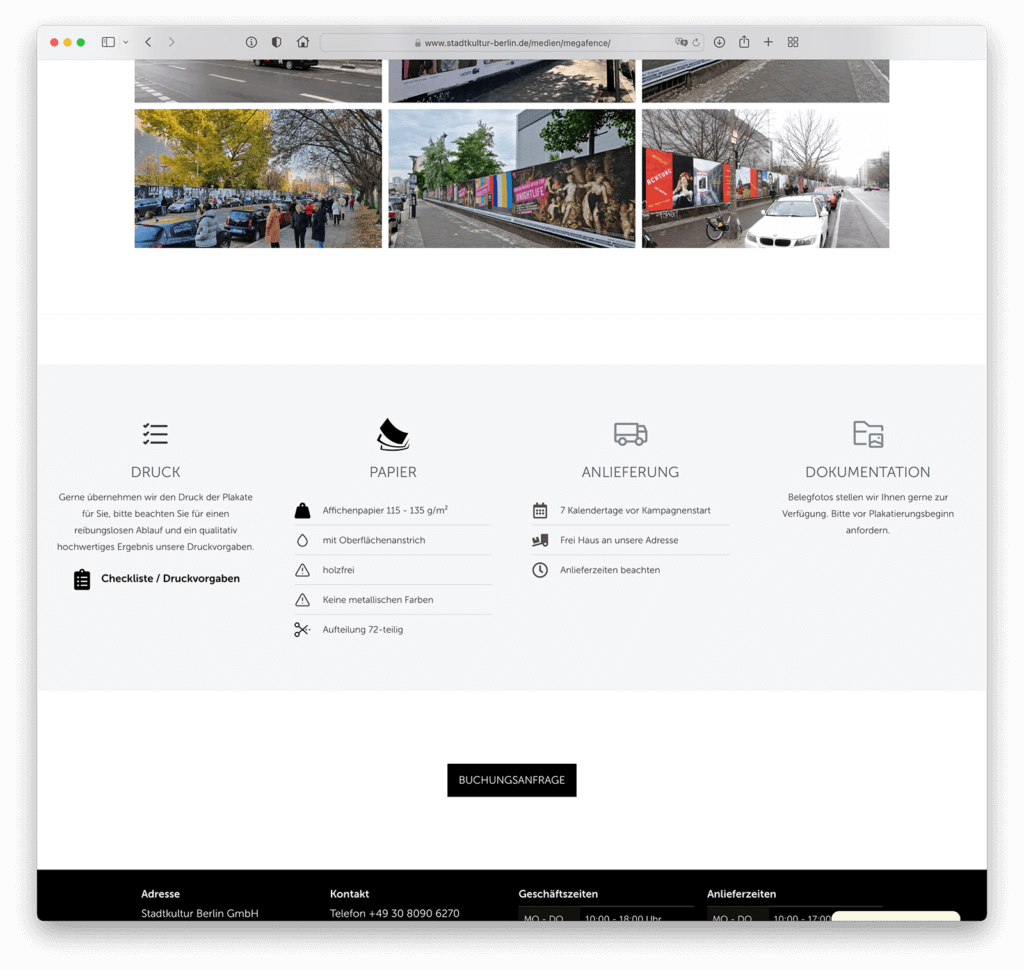 Webdesign Stadtkultur Berlin Website Druck, Papier, Anlieferung und Dokumentation