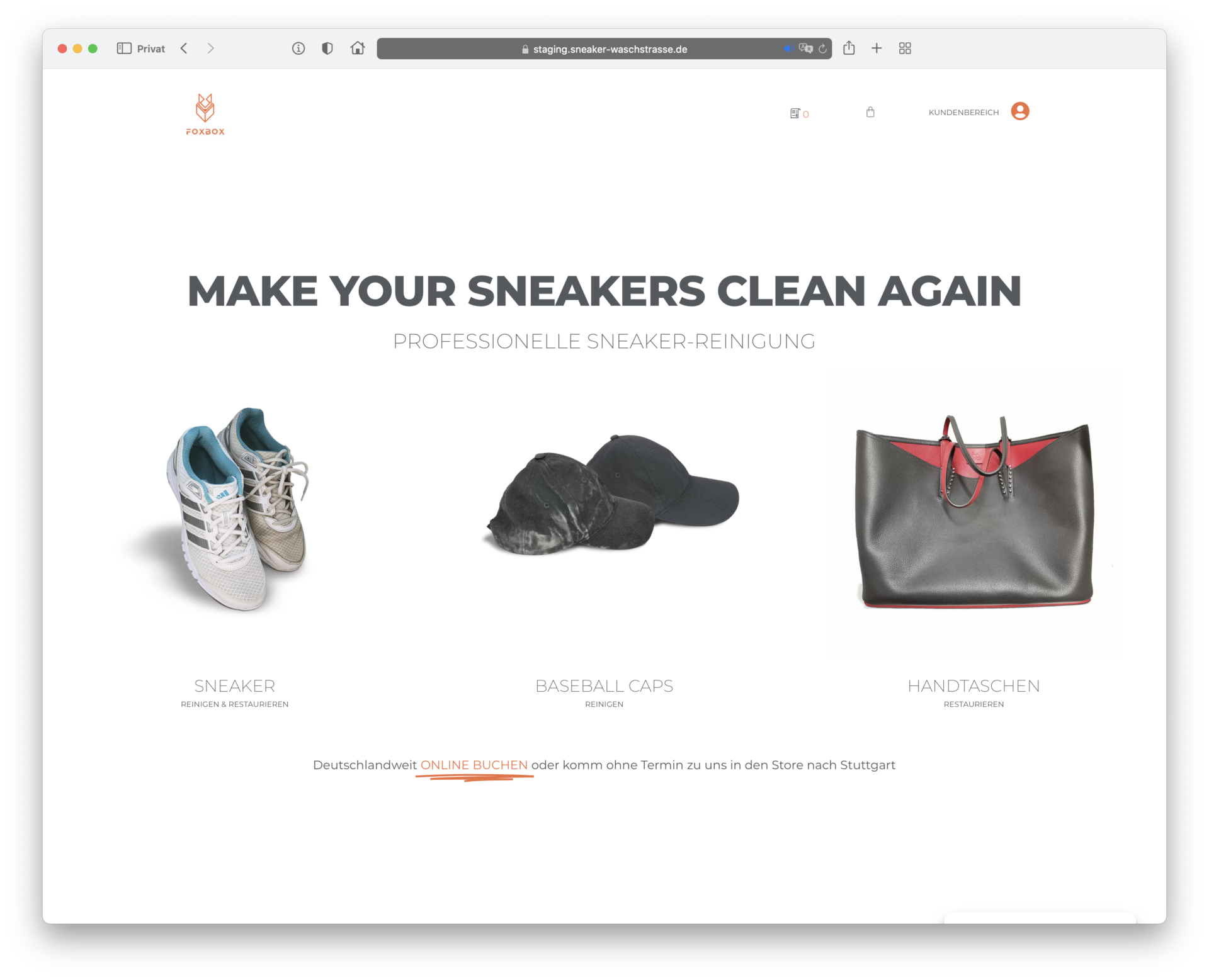 teaser foxbox sneaker reinigung stuttgart webdesign