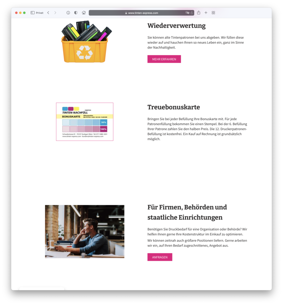 webdesign TINTEN-NACHFÜLL express Startseite deeplinks