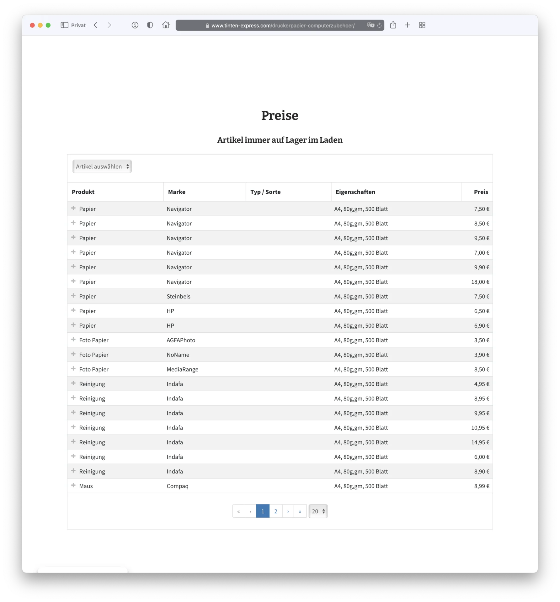 Webentwicklung dynamische Preisliste mit google Sheets