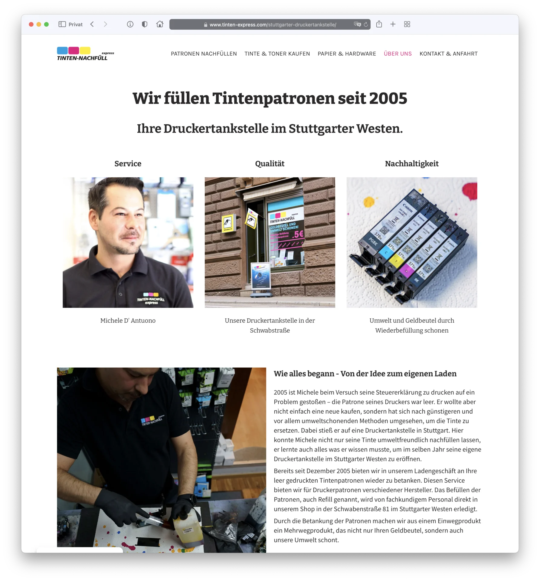 Design der Über uns Website