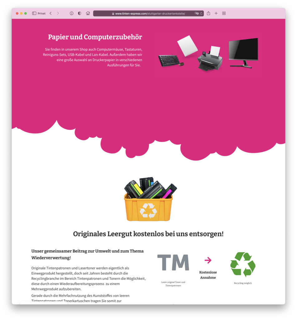 Website Informationen über Recycling und Wiederverwertung