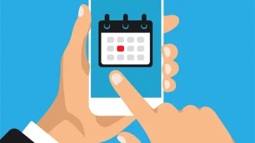 Handy mit Kalender als Symbol für Online Termin-Buchungen.
