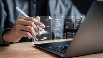 Online survey and digital form checklist by laptop computer, Document Management Checking System, online documentation database and process manage files. Online survey and digital form checklist by laptop computer, Document Management Checking System, online documentation database and process manage files.